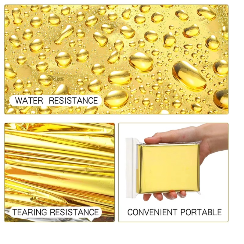 Survival Blanket Reflective - 130×210cm 크기의 금색 마일라 소재 생존용